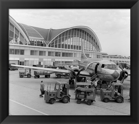 Framed 1950s 1960s Propeller Airplane On Airport Tarmac Print