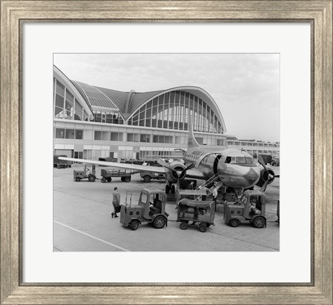 Framed 1950s 1960s Propeller Airplane On Airport Tarmac Print