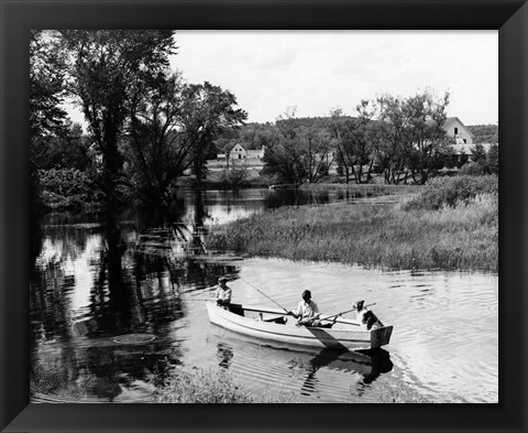 Framed 1930s 1940s Pair Of Boys In Rowboat Print