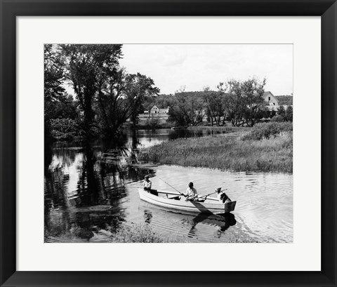 Framed 1930s 1940s Pair Of Boys In Rowboat Print