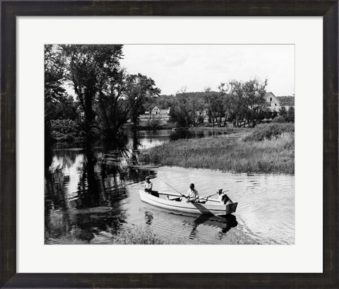 Framed 1930s 1940s Pair Of Boys In Rowboat Print