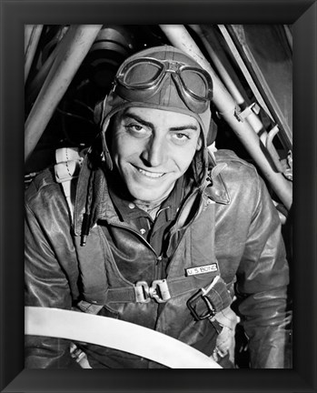 Framed 1940s Fighter Airplane Pilot On US World War II Print