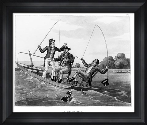 Framed 1800s Three 19Th Century Men In Boat Fishing Print