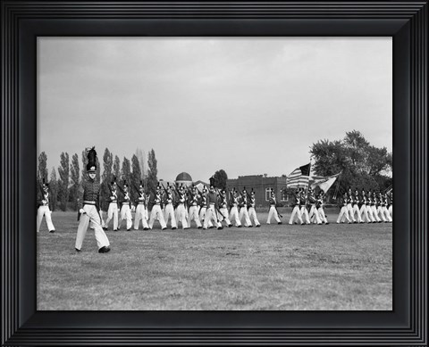 Framed 1940s Students Marching Pennsylvania Military College Print