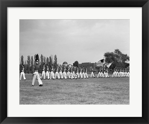 Framed 1940s Students Marching Pennsylvania Military College Print