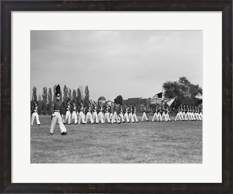 Framed 1940s Students Marching Pennsylvania Military College Print