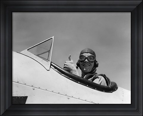 Framed 1940s Smiling Army Air Corps Pilot Print