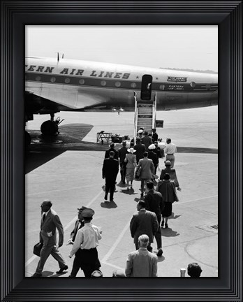 Framed 1950s Airplane Boarding Passengers Print
