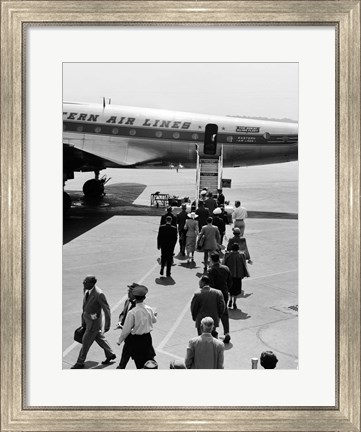 Framed 1950s Airplane Boarding Passengers Print