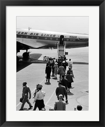 Framed 1950s Airplane Boarding Passengers Print