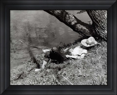 Framed 1940s Barefoot Boy Sleeping Print