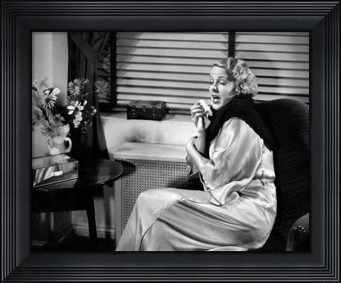 Framed 1930s Woman Sneezing Coughing Print