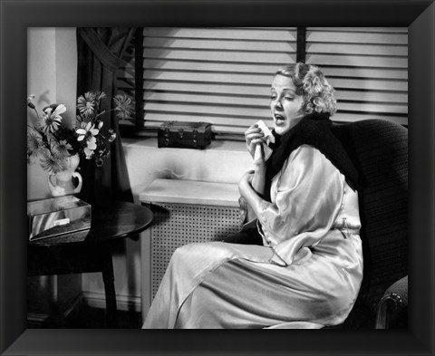 Framed 1930s Woman Sneezing Coughing Print