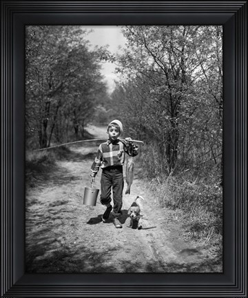 Framed 1950s Boy With Beagle Puppy Print