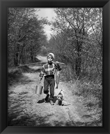 Framed 1950s Boy With Beagle Puppy Print