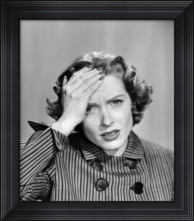 Framed 1950s Stressed Woman In Striped Dress Print