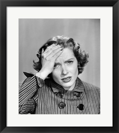 Framed 1950s Stressed Woman In Striped Dress Print