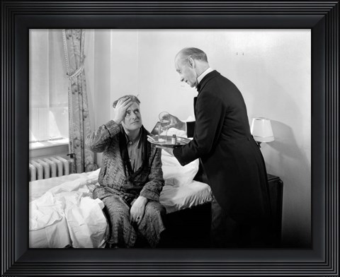 Framed 1930s 1940s Man Sit On Bed Print
