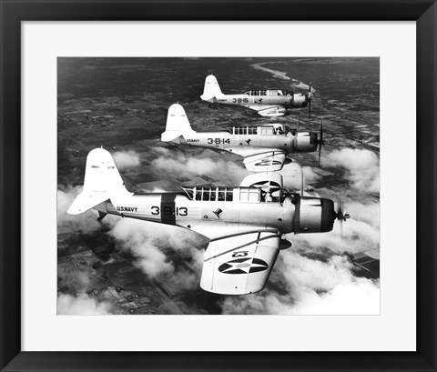 Framed 1940s Three World War II US Navy Dive Bombers Flying Print