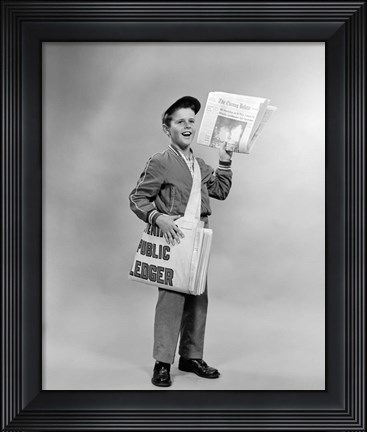 Framed 1950s Shouting Newsboy Print