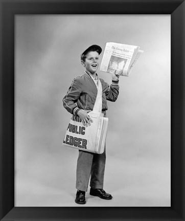 Framed 1950s Shouting Newsboy Print