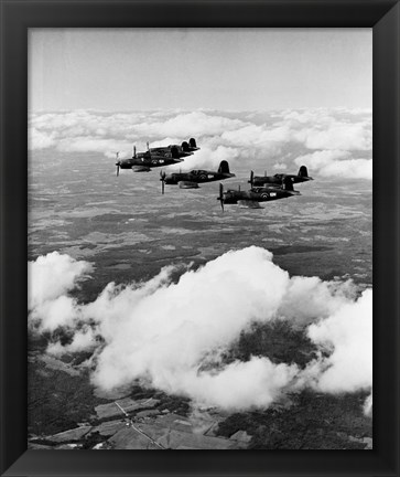 Framed 1940s 6 Navy Corsairs Above The Clouds Print