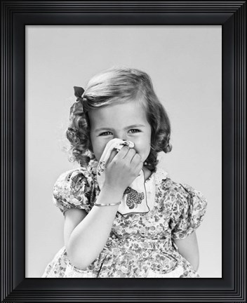 Framed 1940s Little Girl Blowing Her Nose Print