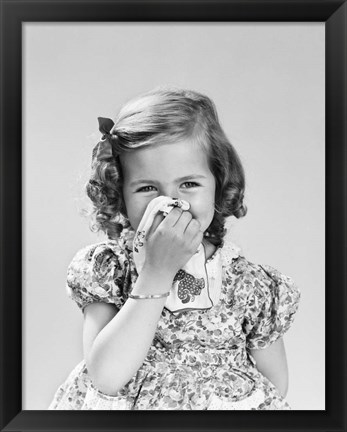 Framed 1940s Little Girl Blowing Her Nose Print