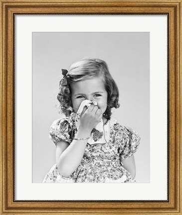 Framed 1940s Little Girl Blowing Her Nose Print