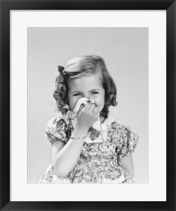 Framed 1940s Little Girl Blowing Her Nose Print
