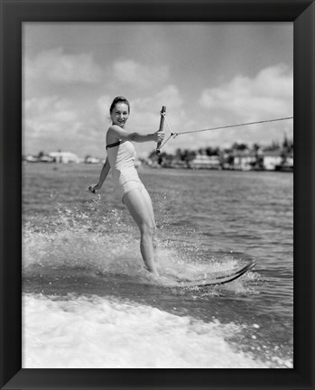 Framed 1950s Smiling Woman In Bathing Suit Print