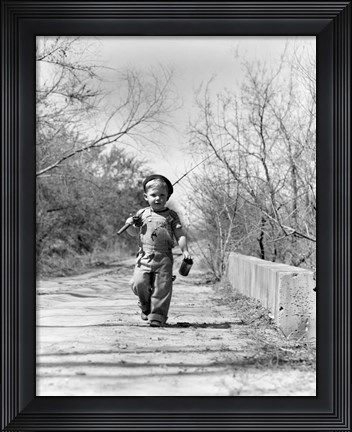 Framed 1940s Boy Walking Down Country Road Print