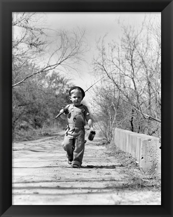 Framed 1940s Boy Walking Down Country Road Print