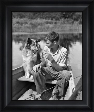 Framed 1930s Boy And Collie Dog Print
