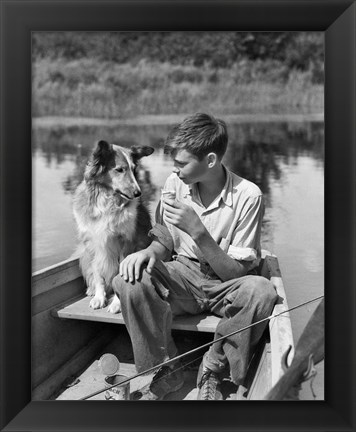 Framed 1930s Boy And Collie Dog Print