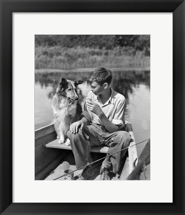 Framed 1930s Boy And Collie Dog Print