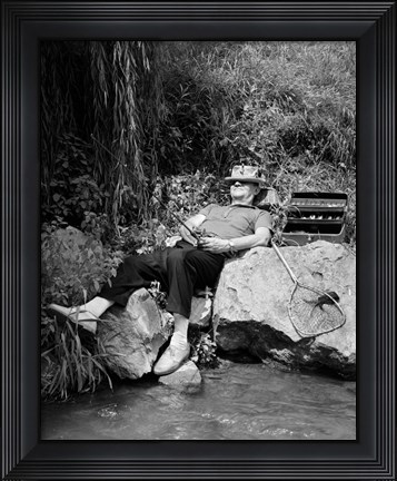 Framed 1950s Lazy Fisherman Lying Back Print