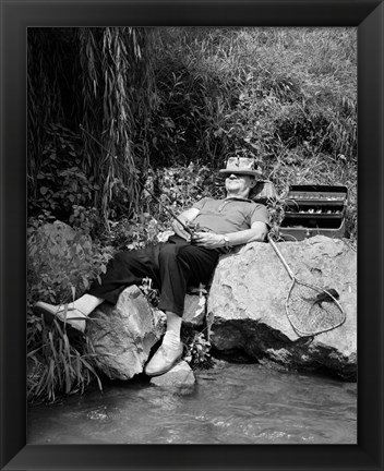 Framed 1950s Lazy Fisherman Lying Back Print