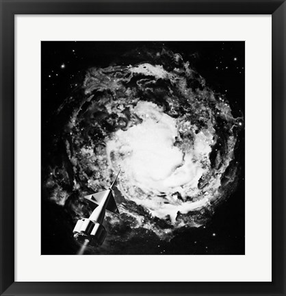 Framed 1950s 1960s Recreation Of Space Rocket Print