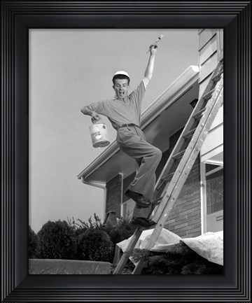 Framed 1960s Man Falling Off Of Ladder Print