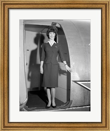 Framed 1960s Smiling Stewardess Standing In Doorway Print