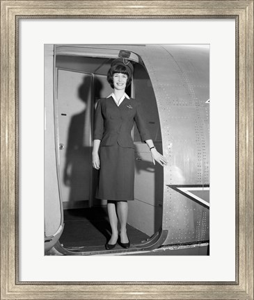 Framed 1960s Smiling Stewardess Standing In Doorway Print