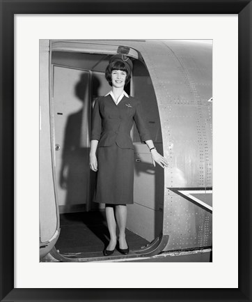 Framed 1960s Smiling Stewardess Standing In Doorway Print