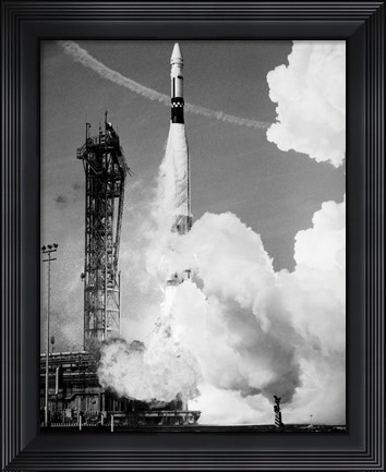 Framed 1960s Missile Taking Off From Launch Pad Print