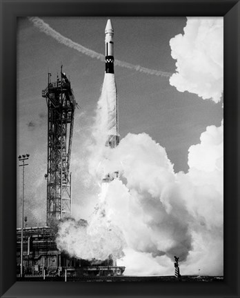 Framed 1960s Missile Taking Off From Launch Pad Print