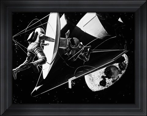 Framed Illustration 1960s Weightless Astronauts Eva Print