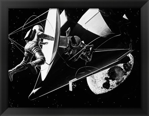 Framed Illustration 1960s Weightless Astronauts Eva Print