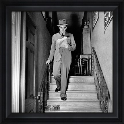 Framed 1930s 1940s Accident About To Happen Man Walking Print