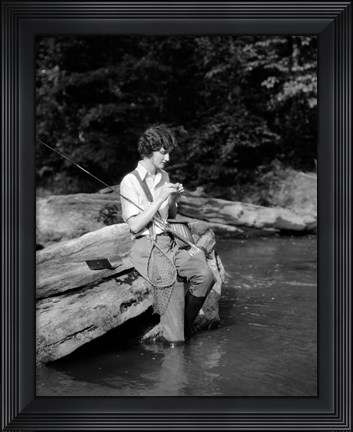 Framed 1920s 1930s Woman Sitting On Rock Print