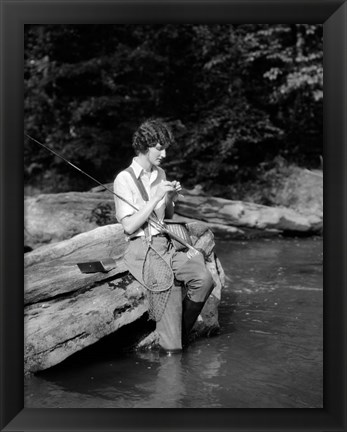 Framed 1920s 1930s Woman Sitting On Rock Print